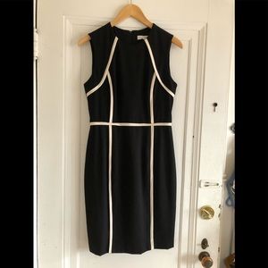 Calvin Klein black sheath dress with white piping